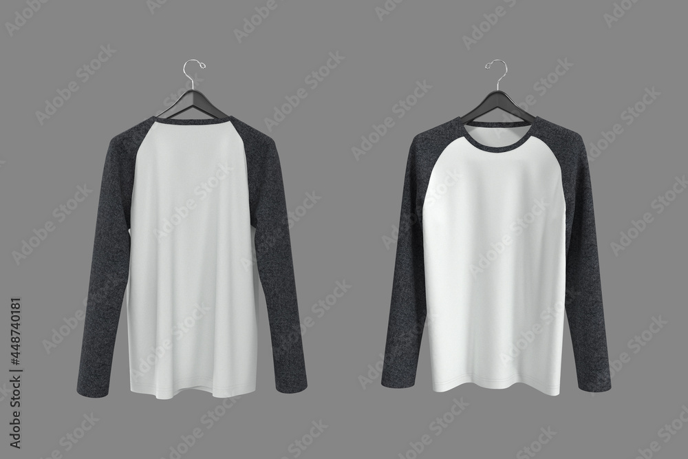 Long-sleeve raglan t-shirt mockup, 3d illustration, 3d rendering Long-sleeve raglan t-shirt mockup, 3d illustration, 3d rendering