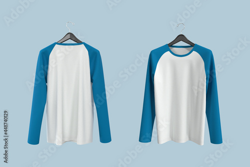 Long-sleeve raglan t-shirt mockup, 3d illustration, 3d rendering © ayun