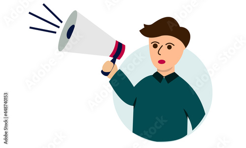 Illustration of a man holding a speaker