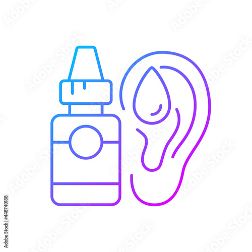 Ear drops gradient linear vector icon. Earwax removing. Ear inflammations prevention. Reducing discomfort and pain. Thin line color symbols. Modern style pictogram. Vector isolated outline drawing