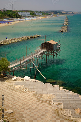 Fototapeta Naklejka Na Ścianę i Meble -  The fishing trebuchet at Termoli beach in the Adriatic Sea , Molise , Italy