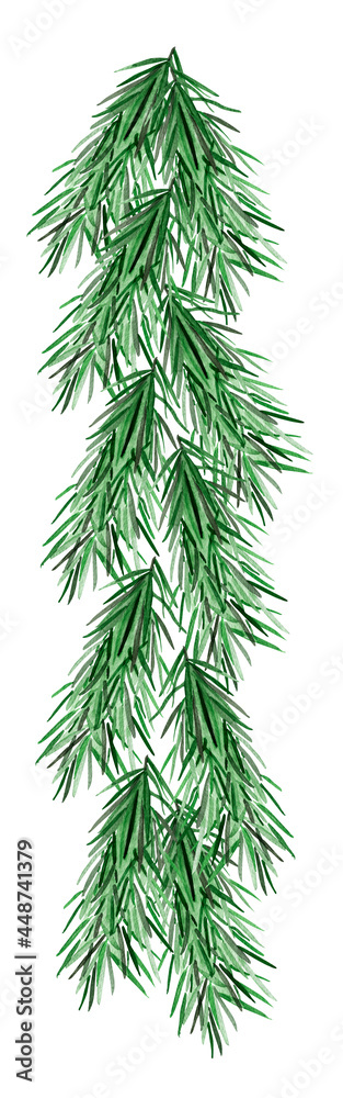 Fototapeta premium Fir branches border watercolor. Template for decorating designs and illustrations.