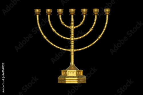 Tapety artystyczne Ancient menorah isolated on black background. 3D Render