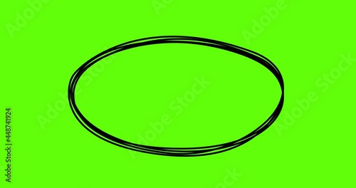 Animation of a sketch of a hand-drawn ellipse. 4K animation. Green screen