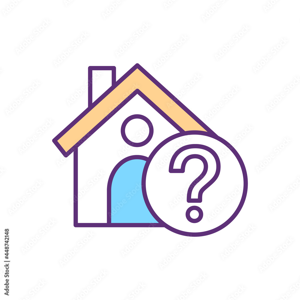 Shelter absence RGB color icon. Person has no home. Homeless. Human trade indicator. Awful living conditions. Sign of hardship. Isolated vector illustration. Simple filled line drawing Shelter absence RGB color icon. Person has no home. Homeless. Human trade indicator. Awful living conditions. Sign of hardship. Isolated vector illustration. Simple filled line drawing