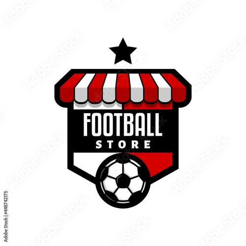 football logo badge with a soccer ball illustration for a store with a soccer themed. sport store logo vector template.