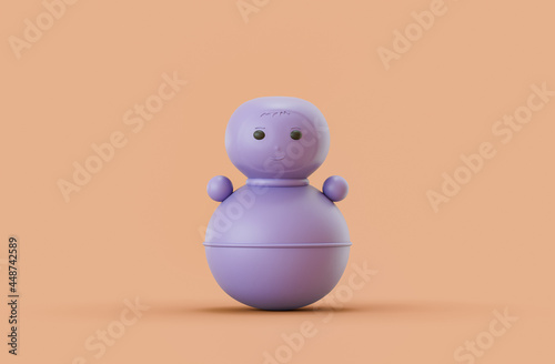 Single monochrome pruple color tumbler, roly-poly toy in single color yellow, orange background, 3d Rendering photo