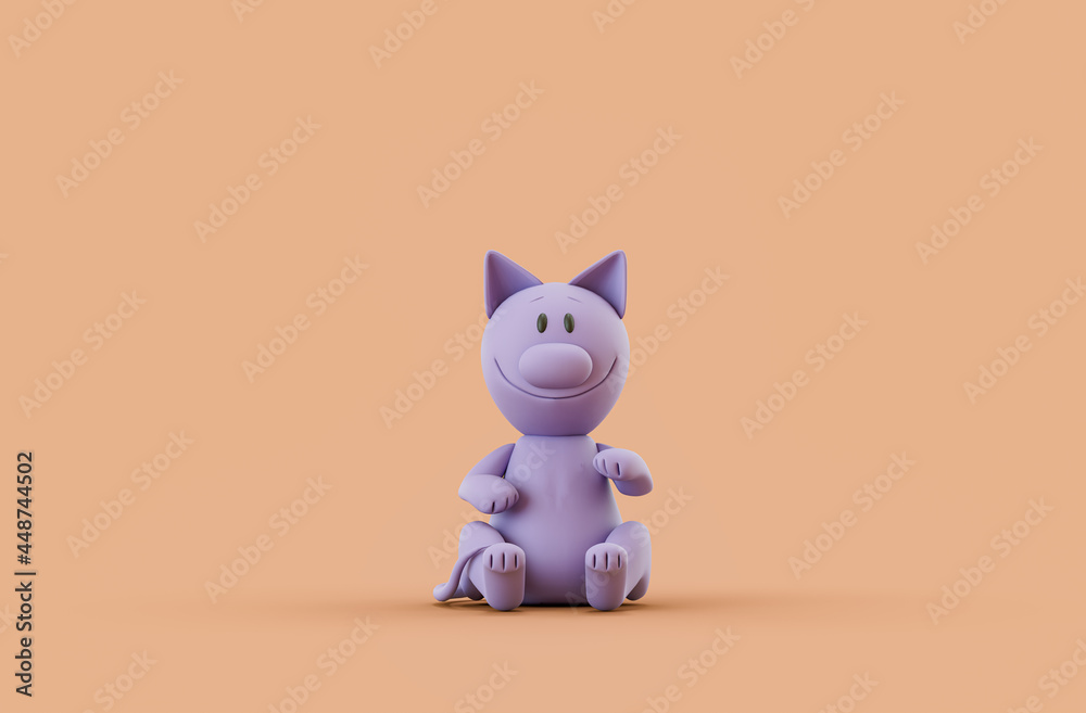 Single monochrome pruple color happy cat toy in single color yellow, orange background, 3d Rendering Single monochrome pruple color happy cat toy in single color yellow, orange background, 3d Rendering