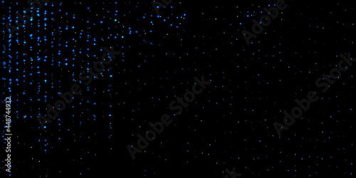 Blue dust falling flying sparkling confetti dots of vertical lines. Shimmering glow glittering gold glitter particles effect. Glitter rain, blue star dust, bright blue sparkles on black. Vector