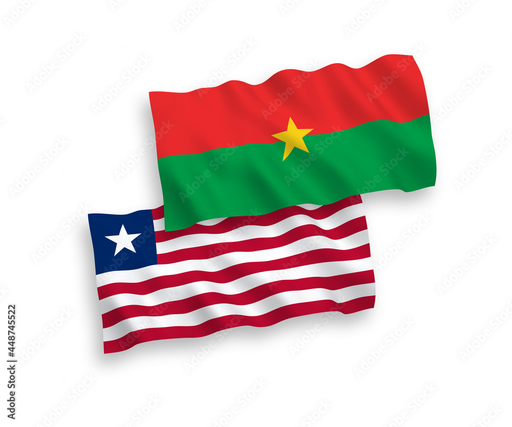 Naklejka premium Flags of Burkina Faso and Liberia on a white background