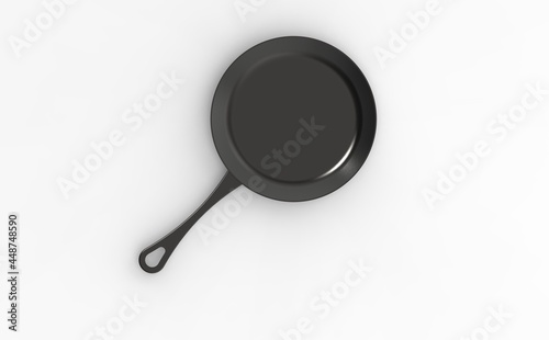 metal frying pan on a white background. 3d image. 3d rendering.