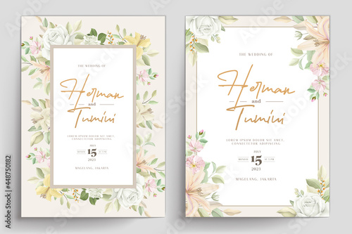 Hand drawn floral wedding invitation template