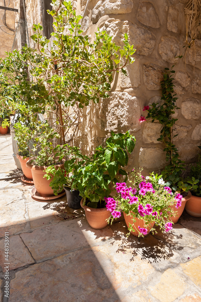 The courtyard  of the small Feodorovsky monastery in Christian quarters in the old city of Jerusalem, Israel