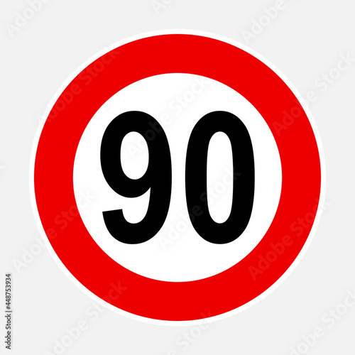 90 max speed limit red sign - Ninety speed limit road sign editable vector illustration