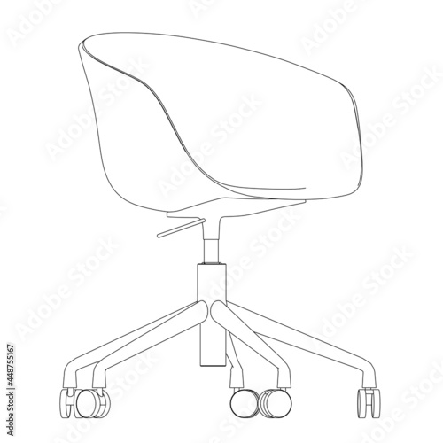 Outline of a chair on castors isolated on a white background. Front view. Vector illustration