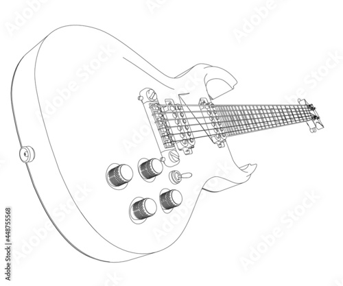 Electric guitar contour from black lines isolated on white background. Vector illustration