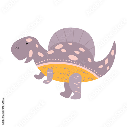 Illustration Dinosaur spinosaurus in the style of a cartoon. An isolated object on a white background. An animal of the Jurassic period similar to a dragon