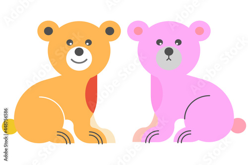 yellow and pink couple bears, on a white background, comic cartoon couple bears, cute couple bears