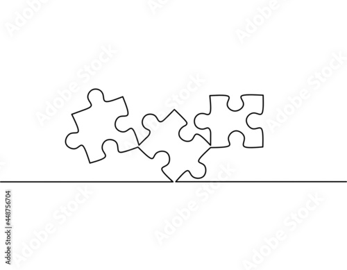 Continuous line drawing of puzzle, pieces problem solving business, jigsaw, object one line, single line art, vector illustration