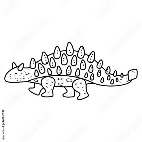 Dinosaur ankylosaurus doodle illustration. An isolated object on a white background. An animal of the Jurassic period similar to a dragon. Coloring pages for kids activity game