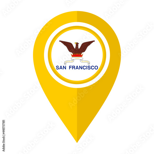 flat map marker icon with san francisco city flag isolated on white background