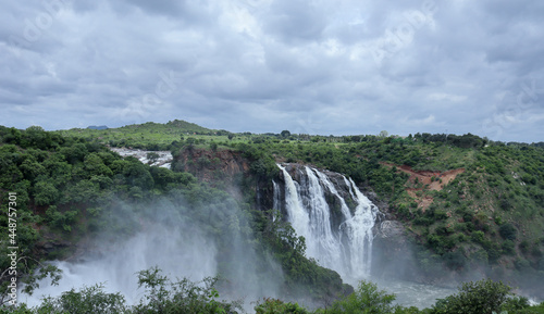 A Mesmerizing cascade flows down the mountain during monsoon in the Shivanasamudra village near Mysore city  in Karnataka  India.