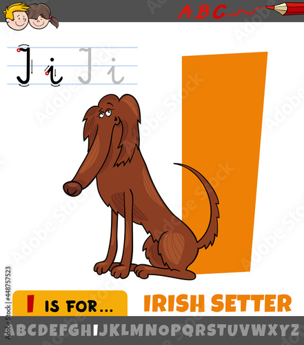 letter I from alphabet with cartoon irish setter character