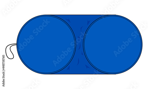 Blue Car Window Sunshade Visor with Circle Shape Template on White Background, Vector File