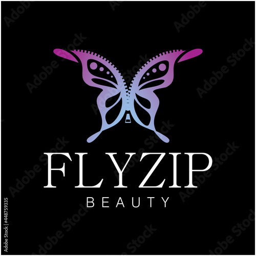 beauty cosmetics logo with zipper and butterfly
