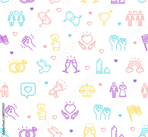 LGBTQ Sign Color Thin Line Sign Seamless Pattern Background. Vector