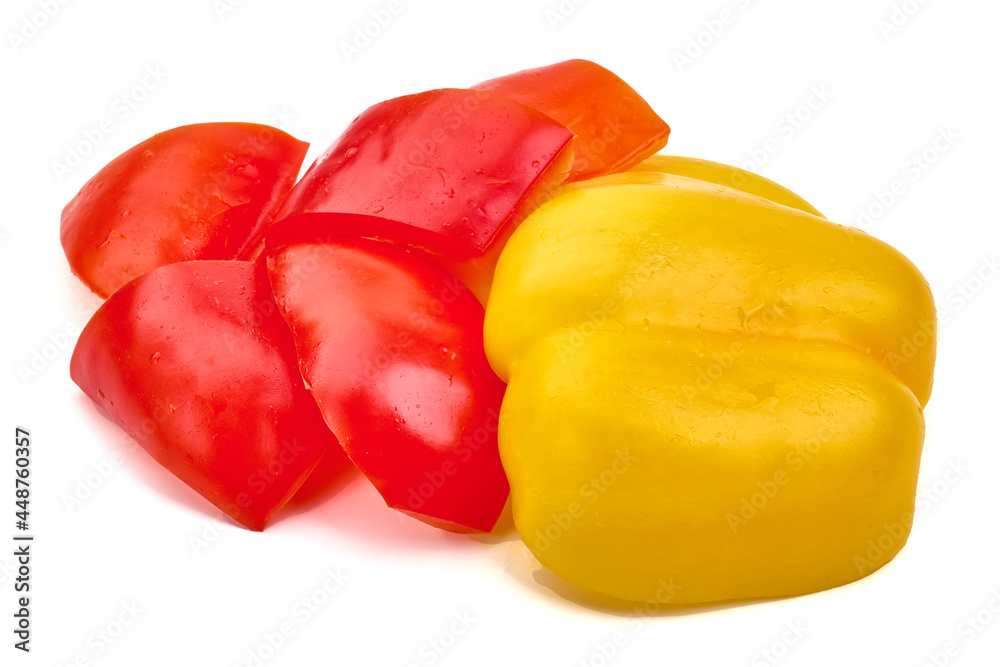 Mixed Sliced sweet bell pepper, isolated on white background. Mixed Sliced sweet bell pepper, isolated on white background.