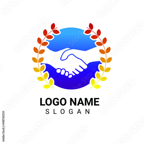 Handshake logo design surrounded by floral vector lines