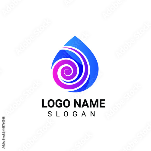 Water drop logo design with magic spiral