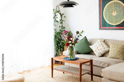Living Room Interior with Flowers