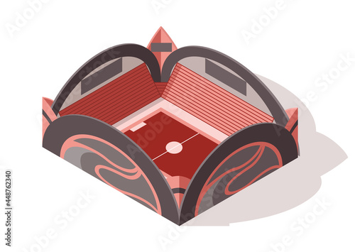 Isometric sport arena exterior. Place for biggest sport competitions. Vector icon or infographic element representing football basketball or hockey stadium building