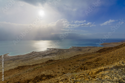 View of the Dead Sea, with sun beams