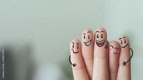 Fingers with Smile Face, Happy, Friendship, Family, Group, Teamwork, Community, Unity, Love Concept. photo