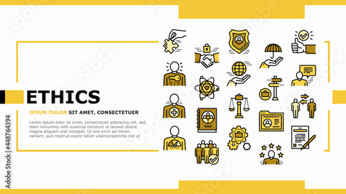 Business Ethics Moral Landing Web Page Header Banner Template Vector. Social Ethics And Partnership, Honesty And Impact, Handshake And Team Building Illustration