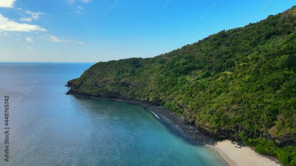 Drone Aerial view of Mayotte turquoise lagoon, white beach and navigating boats Drone Aerial view of Mayotte turquoise lagoon, white beach and navigating boats