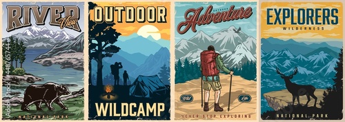 Summer recreation colorful vintage posters