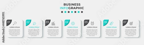 Vector Infographic design business template with icons and 7 options or steps. Can be used for process diagram, presentations, workflow layout, banner, flow chart, info graph
