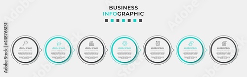 Vector Infographic design business template with icons and 7 options or steps. Can be used for process diagram, presentations, workflow layout, banner, flow chart, info graph