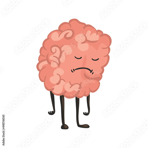 Brain character emotion. Brain character stands very upset. Funny cartoon emoticon. illustration isolated on white background