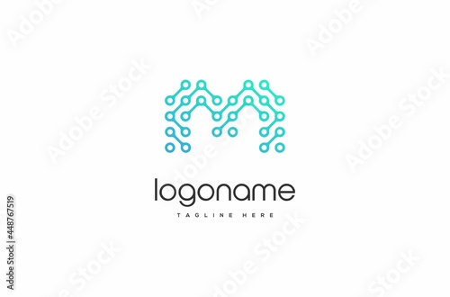 dot technology letter M logo, technology logo. bitcoin logo, security logo, internet logo, connect logo, dynamic logo