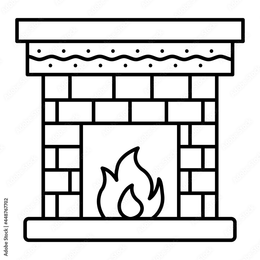 Vector Fireplace Outline Icon Design Vector Fireplace Outline Icon Design
