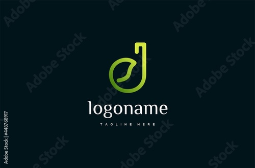 monoline leaf letter J logo design element