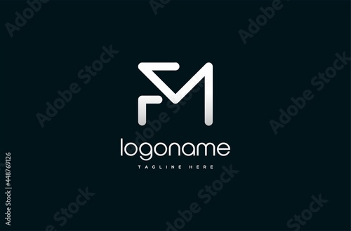 initial monoline letter FM MF logo design