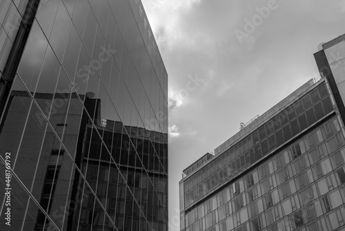Two office buildings seen from below