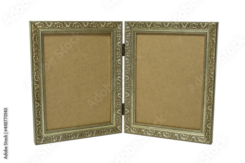 two silver frames in vintage style isolated on white background