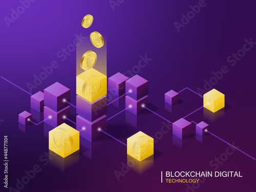 Blockchain digital technology. Perspective Illustration about blockchain.	
